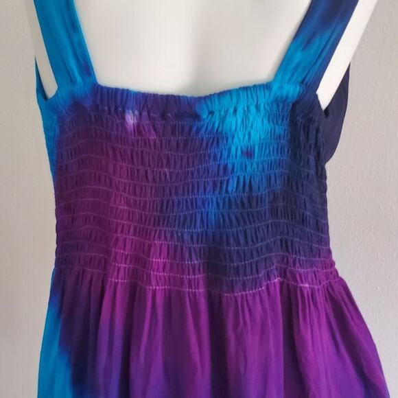 Vintage Sleeveless Empire Waist Tie Dye Blouse V Neck Crochet Lace Boho Hippie - Picture 5 of 14